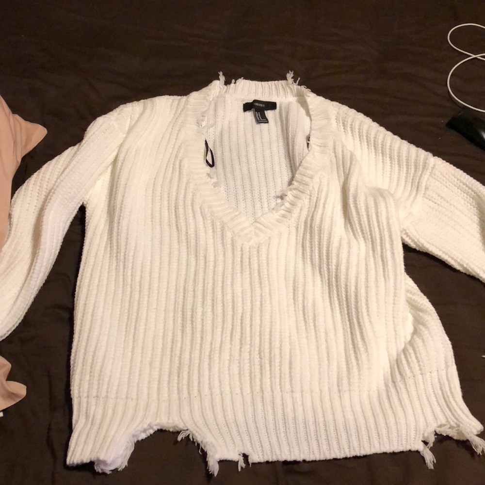 Distressed White sweater